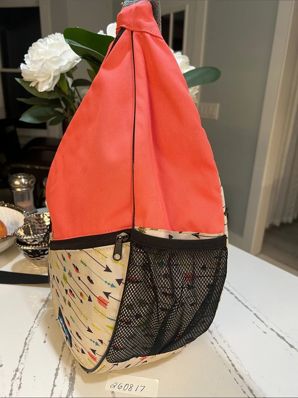 Kavu Rope Coral Sling Bag with Cream Arrow Print One of a Kind